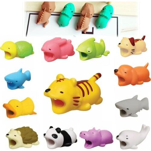 Duck Pig Animal Bites Dinosaur Shape USB Charger Data Cable Cord Protector Charging line saver For iphone 8 7 6 Cable Protection