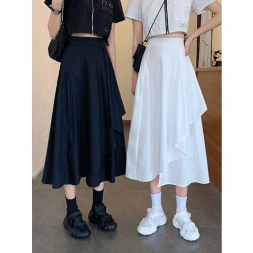 Long skirt Summer Woman Solid Black Long Maxi Skirt Elastic Waist Pleated Infinite Skirt Convertible Lady Loose Casual Skirt