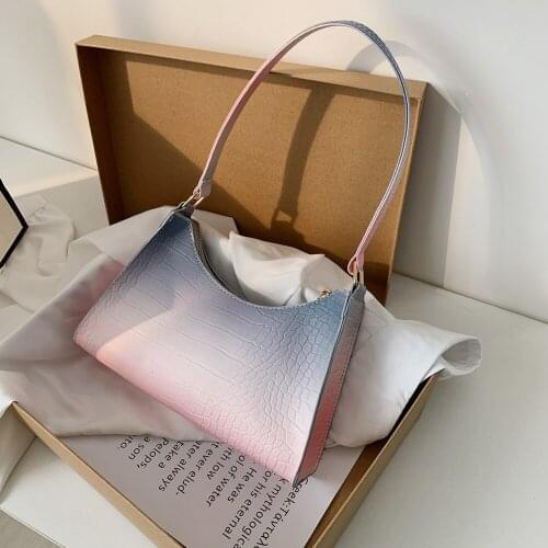 Fashion Women PU Leather Alligator Pattern Gradient Color Shoulder Underarm Hobos Bag Ladies Vintage Zipper Handbag Tote Purse