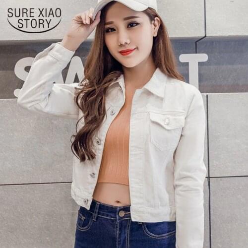 New Spring Long Sleeve Slim White Black Jeans Top for Women Solid Denim Jacket Women Short Overcoat Lady Jackets Chic Tops 4866