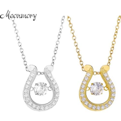 Moonmory European Famous 925 Sterling Silver 2018 Japanese Women Horseshoes Charm Crystal Top Quality Zircon CZ Necklace Jewelry