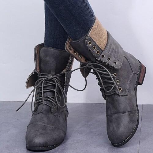 ZANPACE Winter Boots Women Leather Lace-Up Keep Warm Shoes Fashion Wedges Mid-Calf Martin Boots 2019 New Warm PU Snow Boots