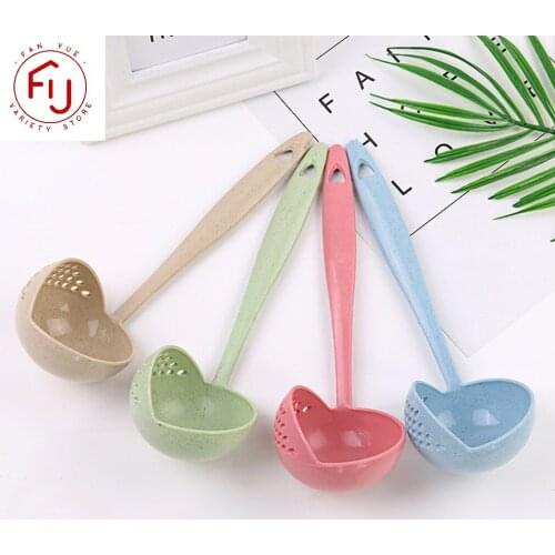 2 in 1 Wheat Straw Soup Spoon Long Handle Porridge Spoons Filter Handle Colander Home Strainer Cooking Tools Kitchen Accessories