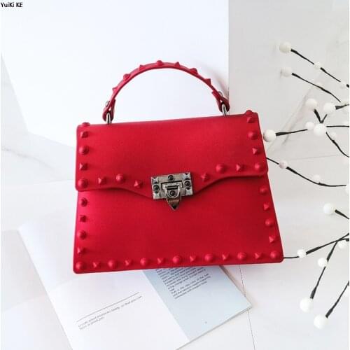2021 PVC Rubber Female Handbags Fashion Orange Yellow Rose Red Candy Color Girls Rivet Shoulder Bags Women Crossbody Bags