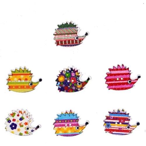 30PCs Wooden Buttons Hedgehog Shape Natural Color Scrapbooking Sewing Accessories DIY Craft 2 Holes 25*18mm.JS2004