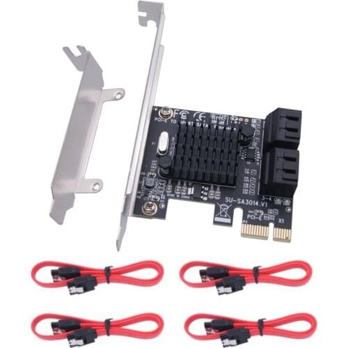 SATAIII Extender 6Gbps 4-Port Expansion Card PCI-E 1X to SATA3.0 IPFS Hard Drive Riser Card with 4 Sata Cable