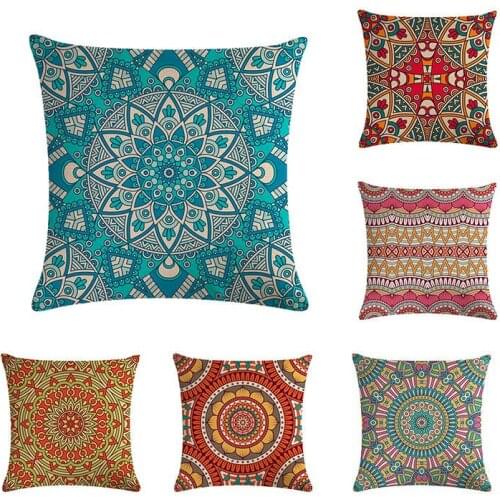 45*45cm Bohemia Geometric Mandala Flower Cushion Covers Linen Sequin Pillow Cover Sofa Bed Nordic Decorative Pillow Case ZY415