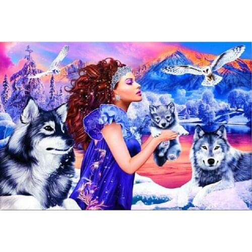 5D Diy Diamond Painting Cross Stitch full Square Round Diamond Embroidery Beauty and wolf picture for room Decor H962