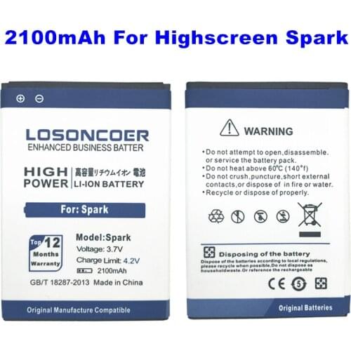 LOSONCOER 2100mAh Spark High Capacity Battery For Highscreen Spark Mobile Phone Battery