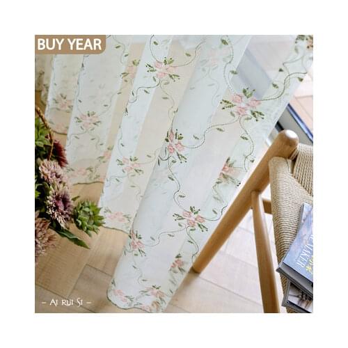 Modern Curtains for Living Dining Room Bedroom Pink Green Embroidered Lattice Grid Tulle Curtains Finished Product Customization