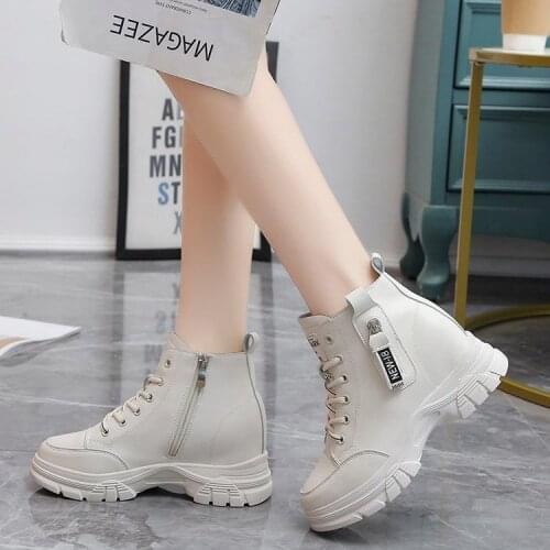 Womens shoes thick-soled sports boots The new fall fashion breathable solid leather ankle boots for women