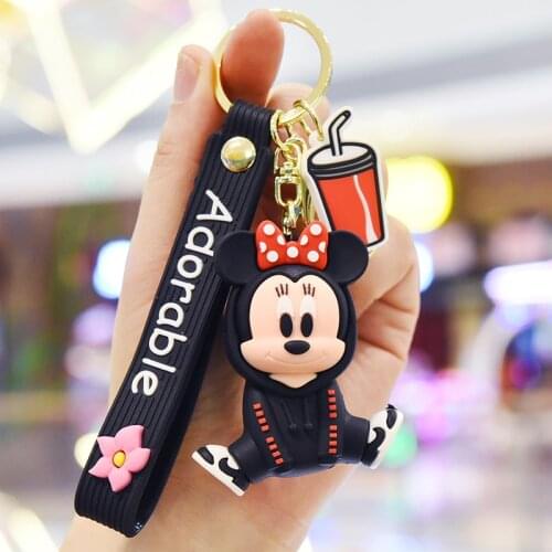Disney Minnie Figure keychain Toy Mickey Mouse PVC Model Doll Figure Charms Car Pendant Keyrings Bag Stitch Mickey keychain Gift