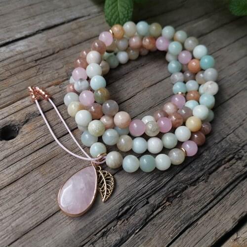 8mm Natural Stone Beads,Sunstone,Rose Quartz,Power Love,JapaMala Sets,Spiritual Jewelry,Meditation,Inspirational,108 Mala Beads