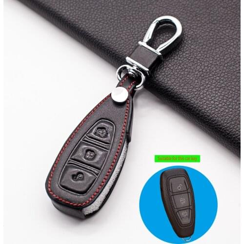 Genuine Leather Cover For Ford Fiesta Focus 3 4 Mondeo Ecosport Kuga Focus ST Car Key 3 Buttons Smart Remote Key Case Fob