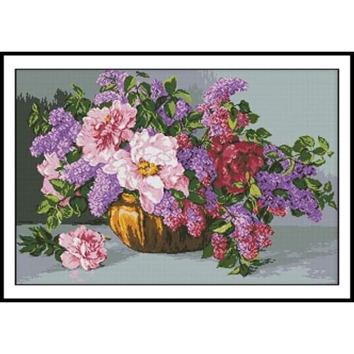 The Blossoming Flowers Joy Sunday Stamped Cross Stitch Kit 14ct Printed Canvas 11ct Counted Fabric DIY Needlework Embroidery Set