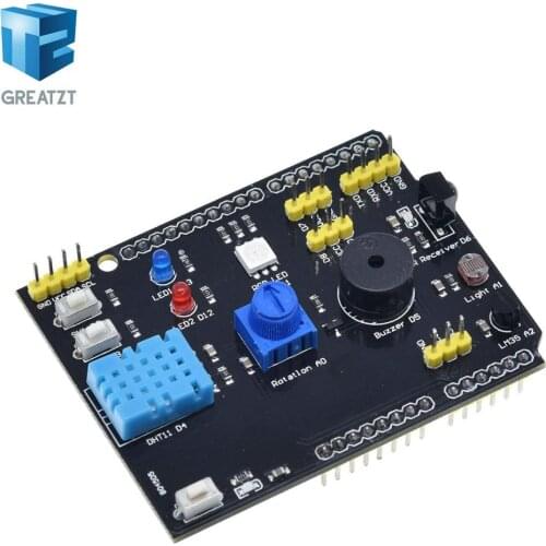 DHT11 LM35 Temperature Humidity Sensor Multifunction Expansion Board Adapter For Arduino UNO R3 RGB LED IR Receiver Buzzer I2C