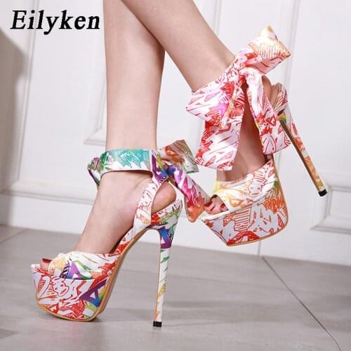 Eilyken 2021 Summer New Fashion Butterfly-Knot Ankle Strap Sandals Women Platform Open Toe Thin High Heels Nightclub Party Shoes
