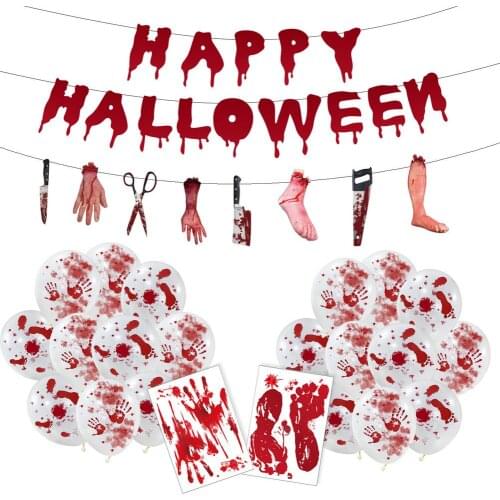 Halloween Scary Handprint Amp Footprint Bloody Pattered Latex Balloons Set Banner Balloon For Halloween Home Decor