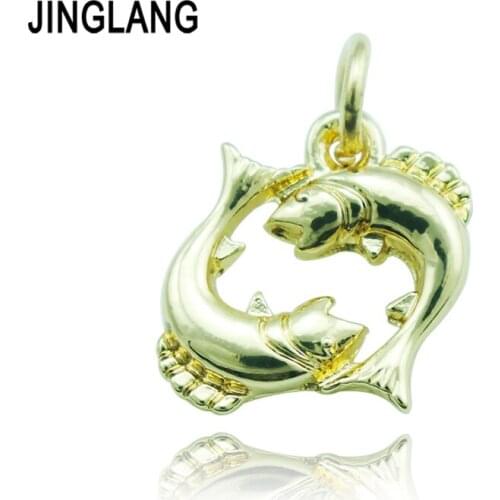 JINGLANG 12 Pieces/Lot Fashion Pendants Alloy Gold Color Twelve Constellation Pisces Charms DIY For Jewelry Making Accessories