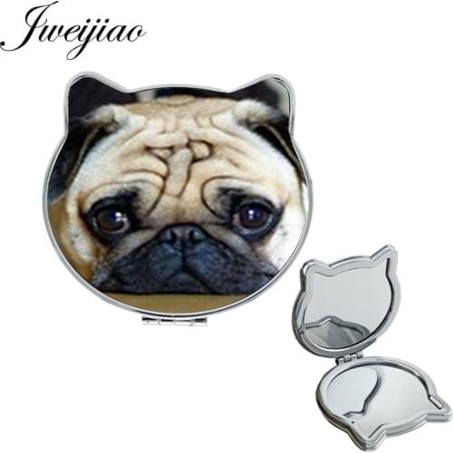 Youhaken Pets PUG game Double Cat Ear Sides Shaped pocket mirror people best friends animal espejos for girlfriend NS264