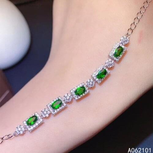 KJJEAXCMY fine jewelry S925 sterling silver inlaid natural Diopside Girl new exquisite hand Bracelet Support test Chinese style