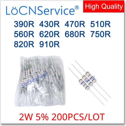 LoCNService 200PCS/LOT 5% 2W 430R 470R 510R 560R 620R 680R 750R 820R 910R carbon film DIP OHM Resistor