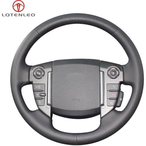 LQTENLEO Black Genuine Leather Hand Sew Car Steering Wheel Cover For Land Rover Freelander 2 2013-2015