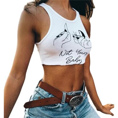 2021 Fashion Women Print Tank Top Ladies Stylish Letter Print Sleeveless Crop Vest Casual Summer Sun-Tops for Sports Daily Wear