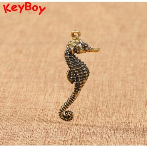 Cute Pure Brass Solid Hippocampus Key Chain Pendants Copper Seahorse Keychains Hanging Jewelry Vintage Fashion Car Keyring Gifts