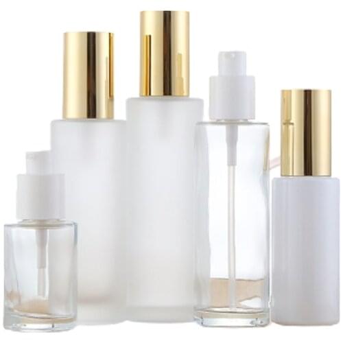 20ML 30ML 60ML 80ML 100ML Gold Lid Spray Atomizer Lotion Pump Cosmetic Packaging Container Refillable Frost Glass Bottle10pcs