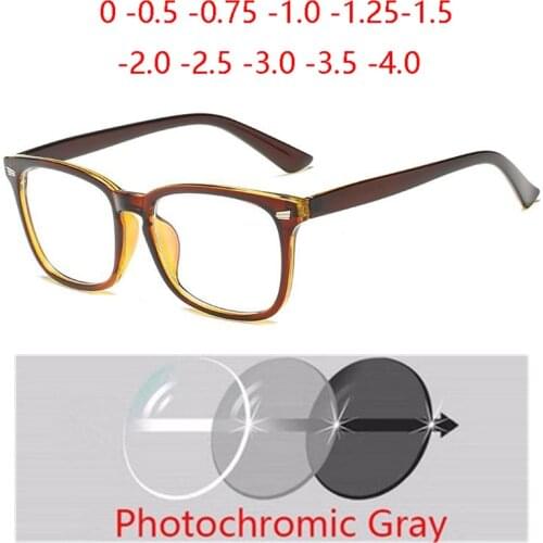 Square Photochromic Prescription Eyeglasses Women Men Rivets Full Frame Nearsighted Glasses 0 -0.5 -0.75 -1.0 To -6.0