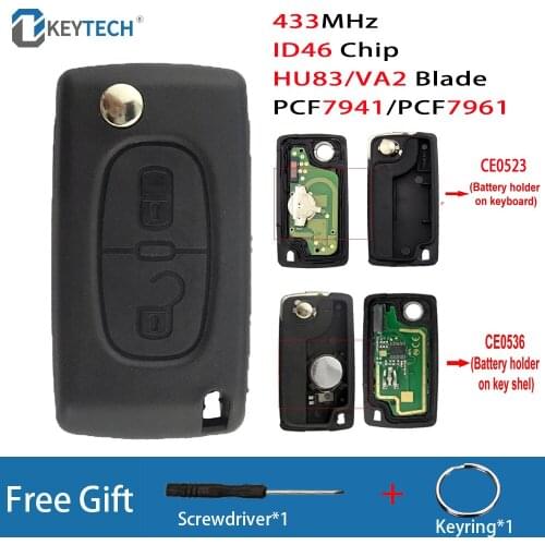 OkeyTech 2 Button CE0523/CE0536 Flip Car Remote Key For Peugeot 307 3008 308 408 For Citroen 433Mhz ID46 Chip HU83/VA2 Blade