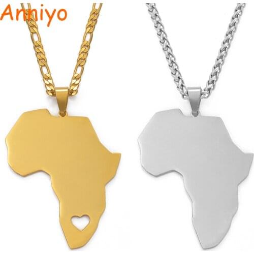 Anniyo Africa Map 5cm Pendant Necklaces Women Men Trendy Silver Color/Gold Color African Maps Jewelry Ethiopian Gifts #113721