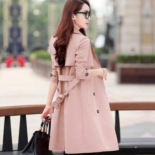 Coats Womens Autumn Thin Trench Vintage Female Pink Overcoat Windbreakers streewear Trench Sashes Cape Outerwear