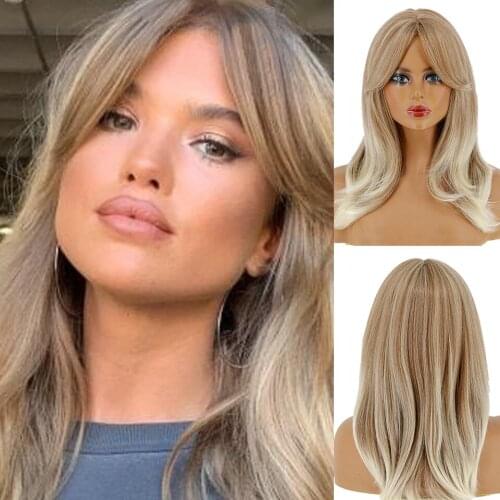 Long Natural Wave Dark bown Ombre Ash brown Hair wigs Synthetic Party Daily Use Wig for White Black Women