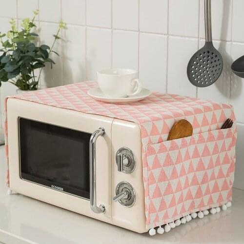 Plaid Geometric Cotton Linen Dustproof Cover Washing Machine Refrigerator Microwave Oven Bedside Table Decoration Kitchenaid