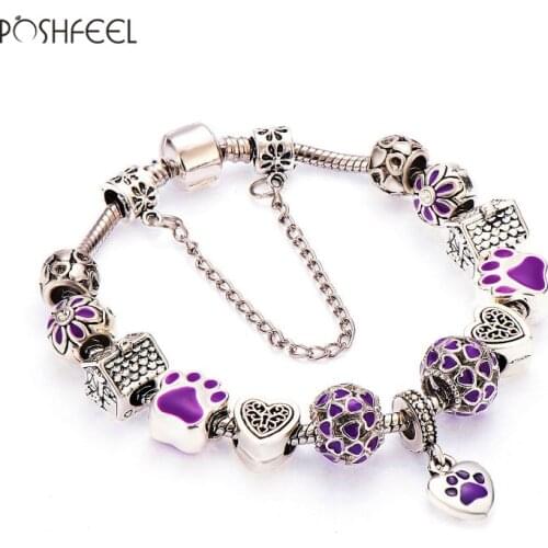 Poshfeel diy Lovely Dog Purple Heart Bracelets For Women Fashion Accessories Mbr170102