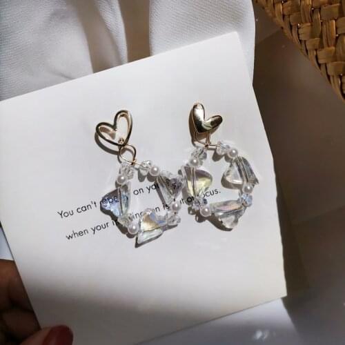 S925 needle Heart Earrings Fashion Geometric Multi Love High Quality Shiny Bling Bling Glass Dangle Drop Earrings For Girl Gifts