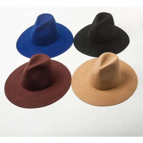 New Fashion High Top Wide Brim Church Wedding Fedora Hat Women Hat Men Crushable Felt Outback Hat 100% Wool Hats Winter Jazz Hat