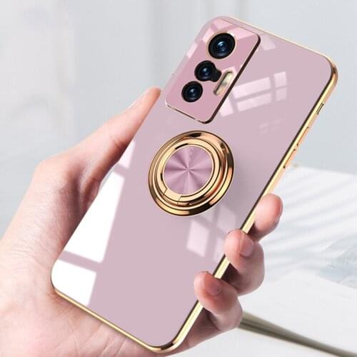 Ring Car Holder Silicone Case For Vivo X30 X50 X60 Pro S9 Back Cover Luxury Plating TPU Phone Case For Vivo iQOO 7 Neo 5 Coque