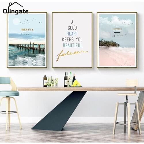 Nordic Style Print Scandinavian Landscape Canvas Poster Quotes Seaside Canvas Painting One Piece Wall Art Picture Home Decor
