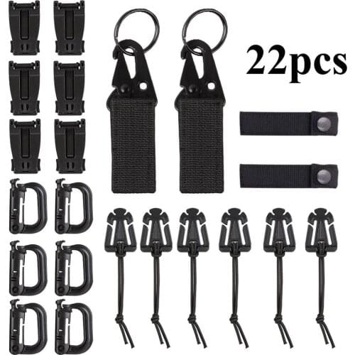 22/32/42pcs Tactical Molle Backpack Buckle EDC Tool Elastic Rope Webbing Buckle Winder Camping Tool Locking Carabiner New