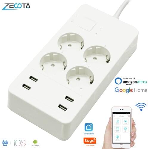 Wifi Smart Power Strip Surge Protector Extension 4 Outlets EU Plug Sockets with USB Charger Adapter Work With Alexa Google Home
