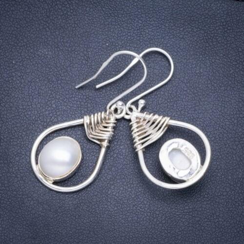 Natural River Pearl Handmade Unique 925 Sterling Silver Earrings 1.5" A0830