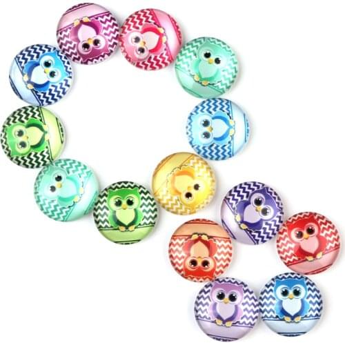Xinyao 20pcs 10pcs 10mm 12mm 14mm 16mm 20mm 25mm 30mm 35mm Cartoon Owl Round Cabochon for DIY Jewelry Findings
