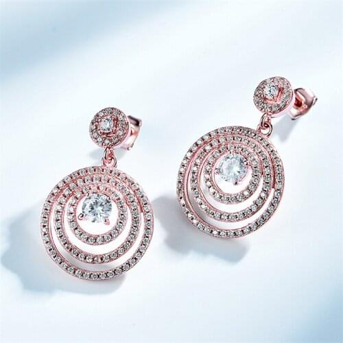 DY 925 Sterling Silver Earring Clear CZ Dangle Drop Charm In Rose Gold Plated Hollowout Fancy Earring For Women Fashion Jewelry