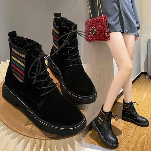 2020 Womens Snow Boots Winter Waterproof Black Boots Suede Lace Up Cotton Warm Fur Lined Anti-Slip Platform Booties Outdoor