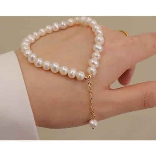 14K Gold Filled Bracelet 4-5mm Natural Freshwater Oval Pearl Twisted Fashion Elasticity Bracelet Women Bangle Jewelry