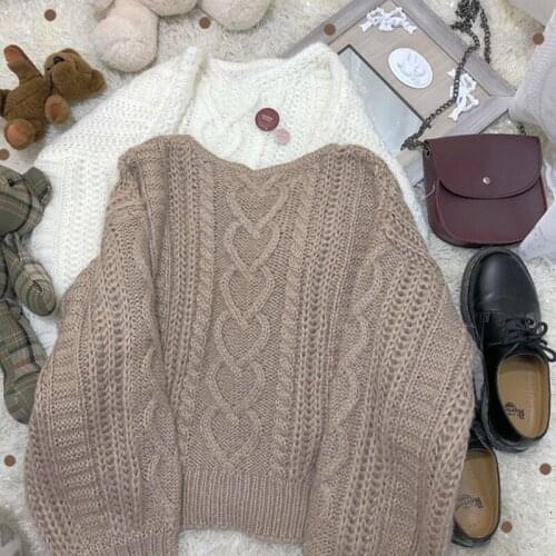 2020Women Autumn Winter Knitted Sweaters Long Sleeved Twist Knit Crochet Sweater Solid V-neck Soft Cropped Jumper Pullovers Tops