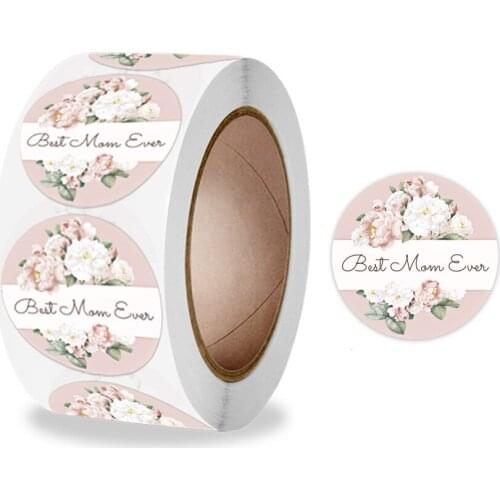 1Inch 500Pcs/Roll Pink Flowers Best Mom Even Thank You Sticker Labels for Small Business Gift Bag Card Package Festival Birthday